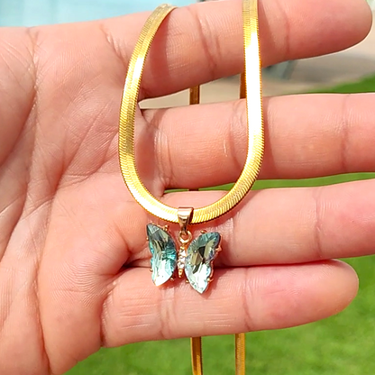 🦋💎MARIPOSA CON CADENA SERPIENTE Y DE ESLABONES🩵